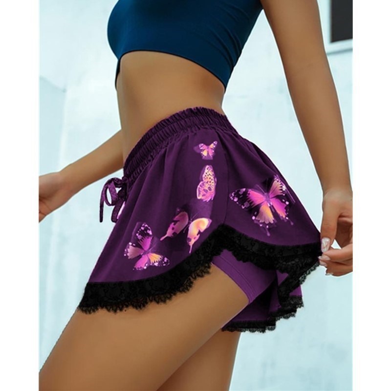 Tie-dye print lace shorts