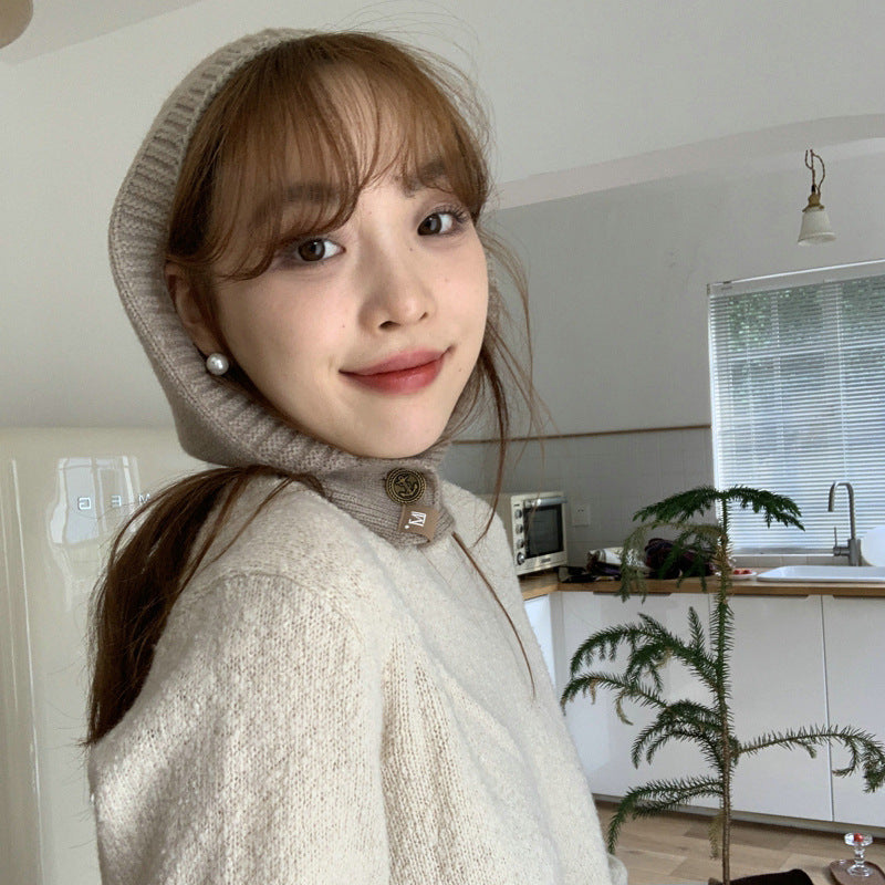 Warm Neck Protector Solid Color Hooded Hat