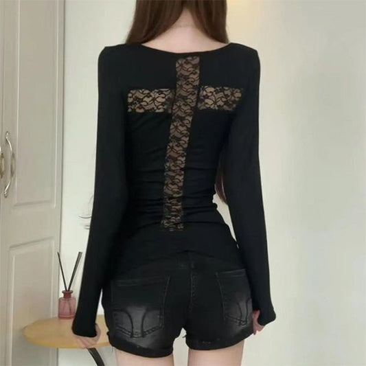 Allure-inducing Backless Lace Hollow-out Long Sleeves