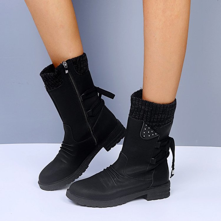 Rubber square heel side zip mid-heel mid-heel boots