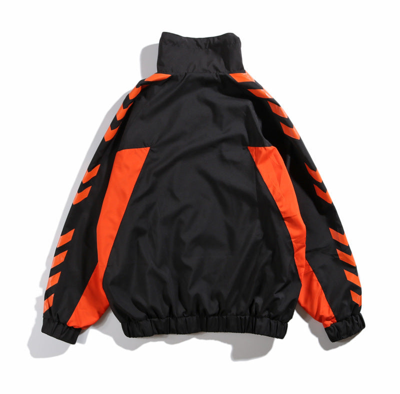 Retro String Standard Color Block Hooded Net Red Windbreaker