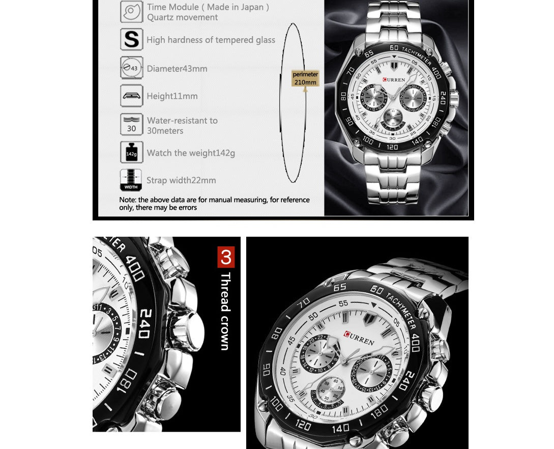 Fashion Trend Three-eye Watch Upscale Men's Steel Watch
