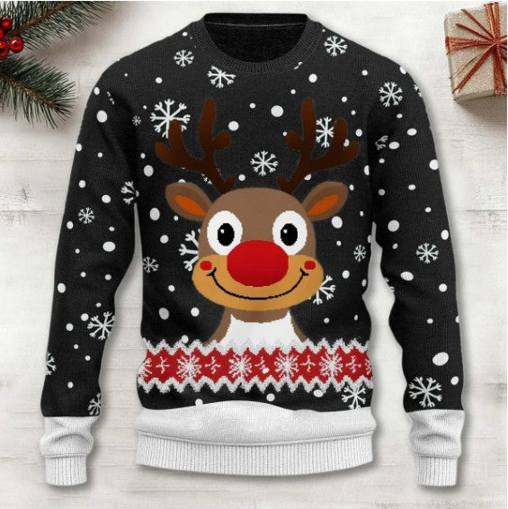 3D Digital Printing Series Thick Needle Pull Strip Crew Neck Pullover Sweatshirt