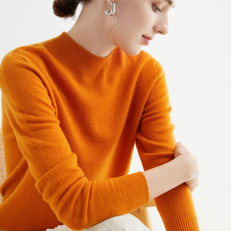 Half High Collar Pure Wool Women's Long Sleeved Knitted Base Sweater