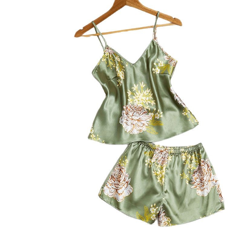 Printed Pajamas Womens Two Piece Set With Camisole And Shorts For Loungewear