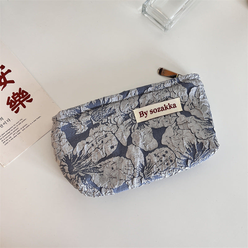French Relief Flower Makeup Simple Portable Handbag Casual Mobile Phone Handheld Bag