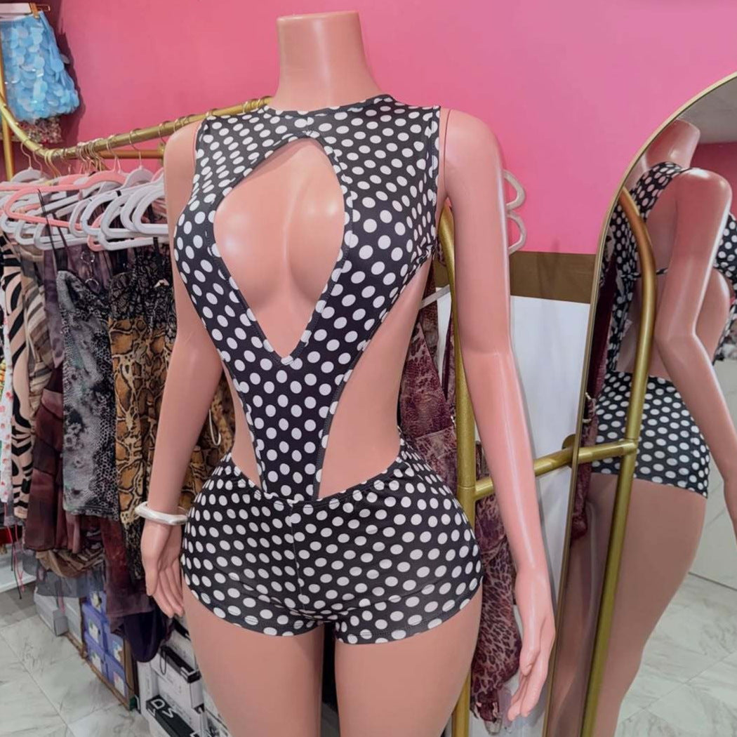 Sizzling Hollow-out Vacation Sleeveless Tank Top And Shorts Set