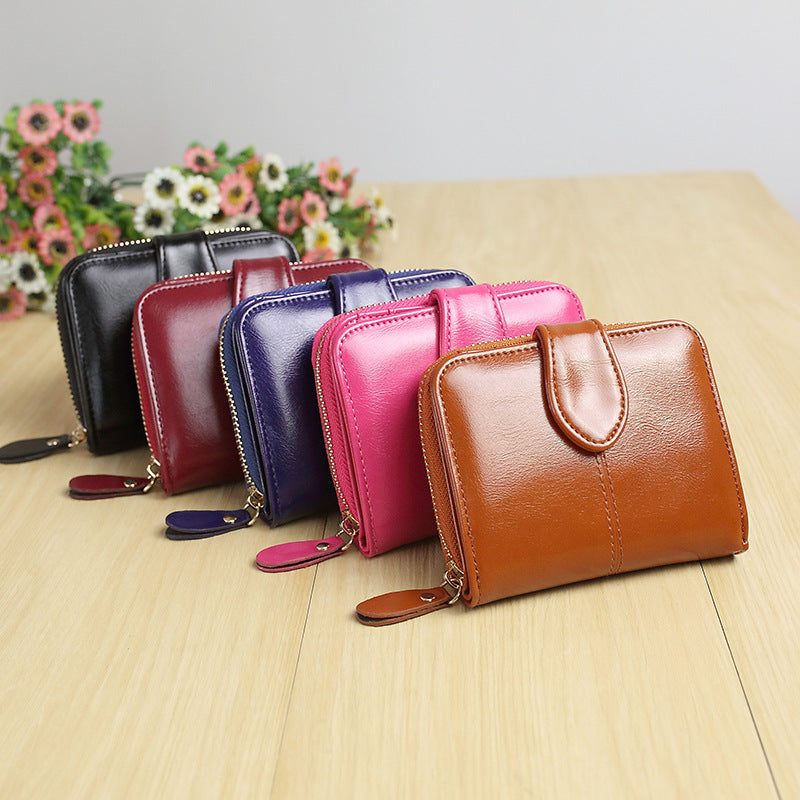 Oil wax skin two fold short coin purse