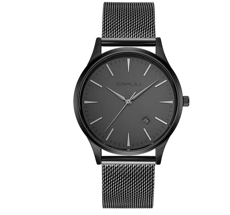 New men's steel mesh belt watch men's watch calendar casual business watch men