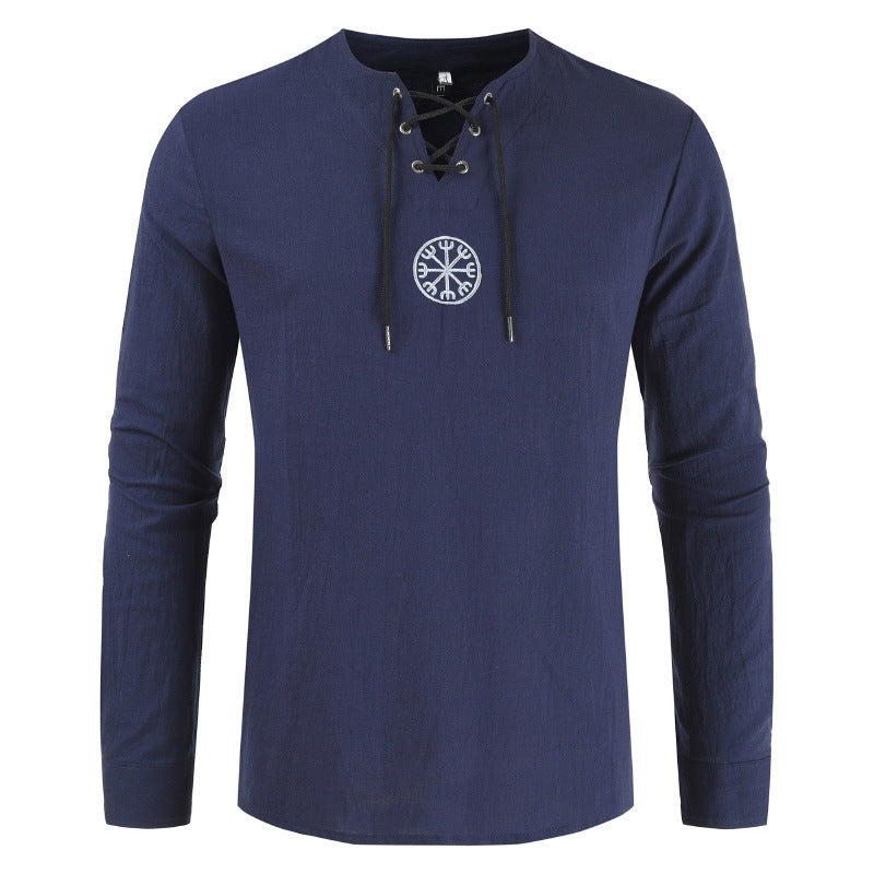 Cotton and linen embroidered long-sleeved tether shirt