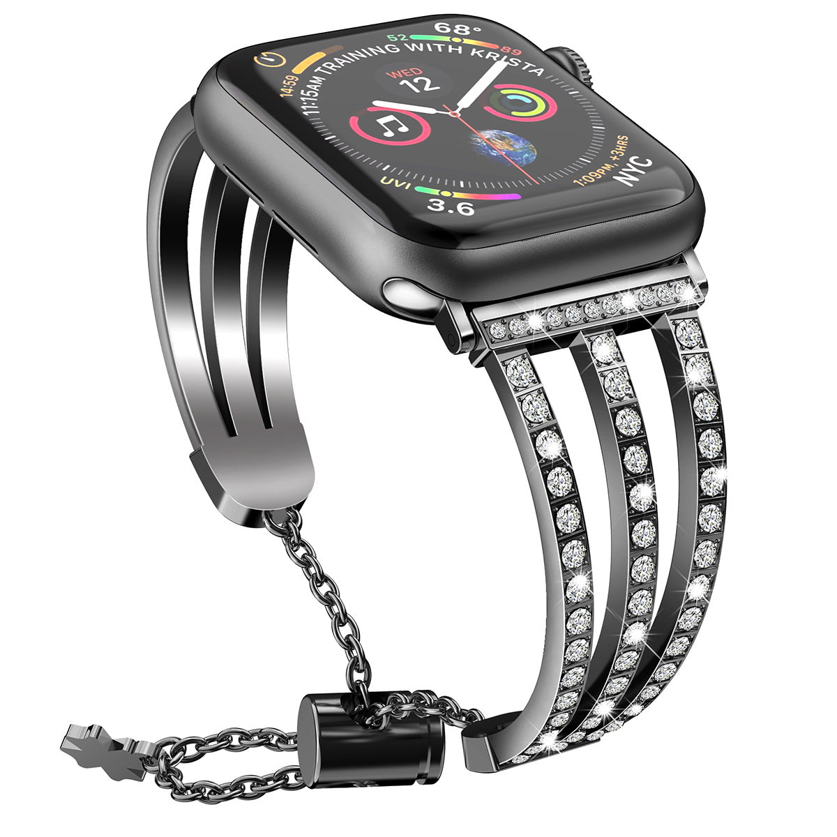 Diamond-studded metal stainless steel strap
