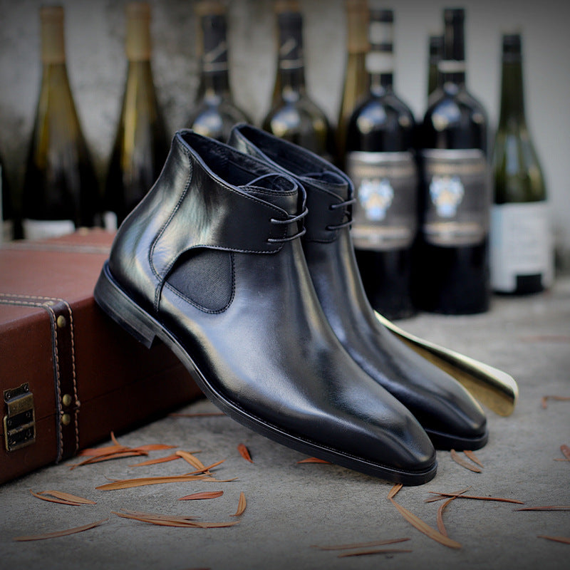 Men's High-top Shoes Carved Cowhide Pointed Toe