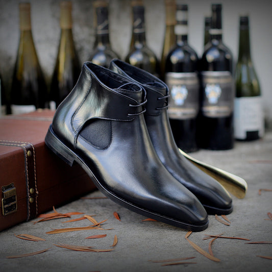Men's High-top Shoes Carved Cowhide Pointed Toe