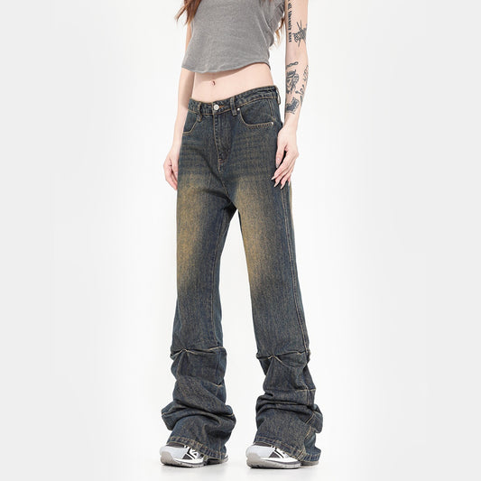 Vintage Crumpled Slim Fit Skinny Jeans For Women
