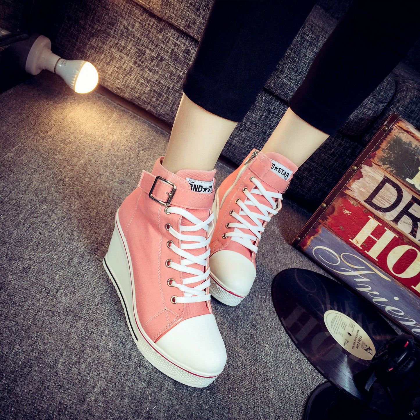 Women's New Side Zipper Wedges Canvas Shoes