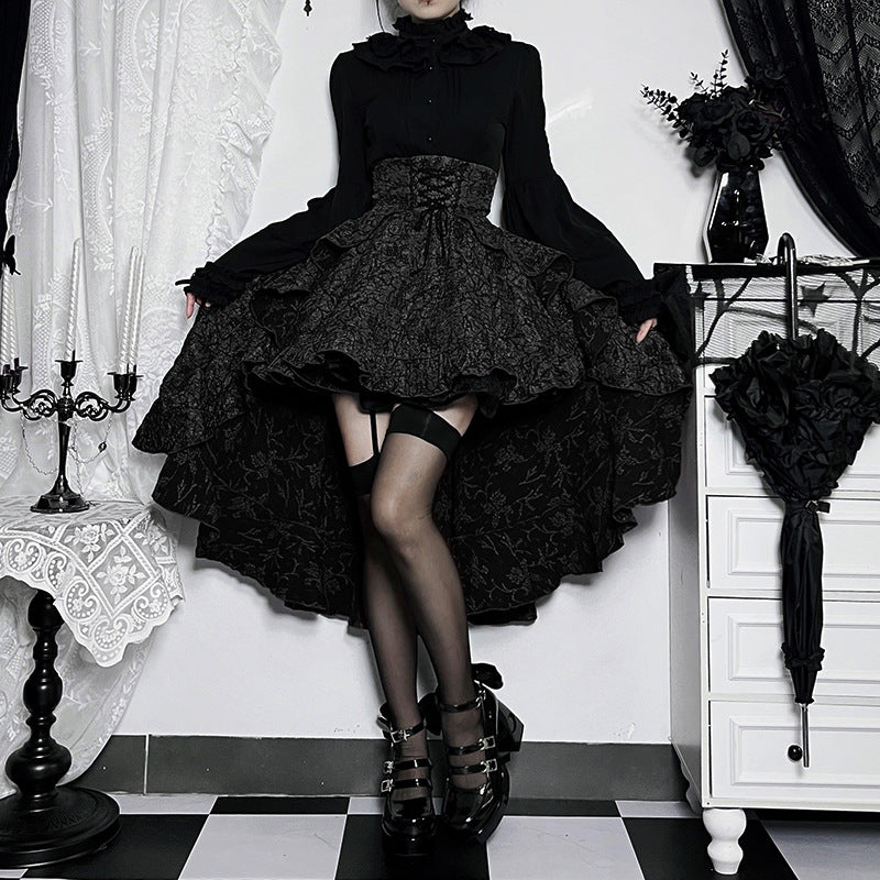 Patchwork Hip Skirt Elegant Slim High Waist Lace-up Waist-controlled Trailing Skirt Women