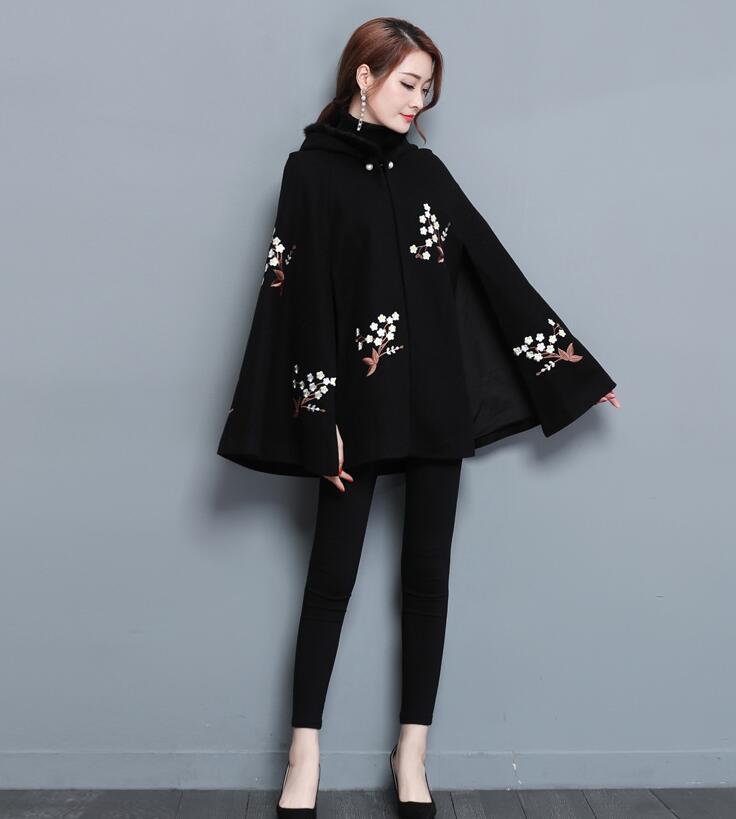 Style Women's Embroidery Flower Cloak Shawl Cloak