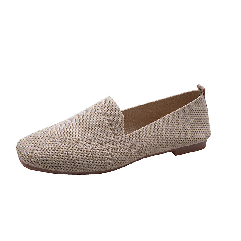 Square Toe Knit Woven Flat Foot Loafers