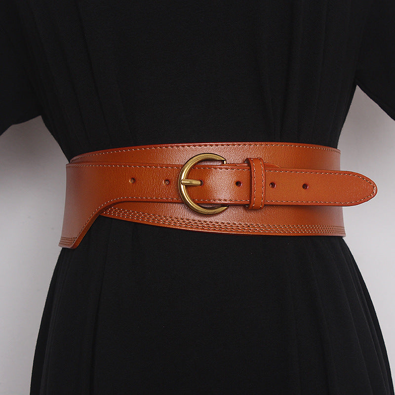 Japanese Pin Buckle Irregular Cowhide Embossed Girdle For Women