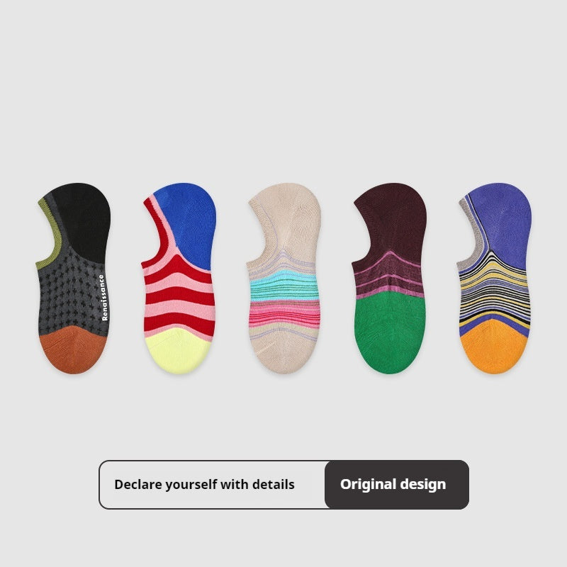 Thin Breathable Retro Color Matching Sweat Absorbing And Deodorant Ankle Socks