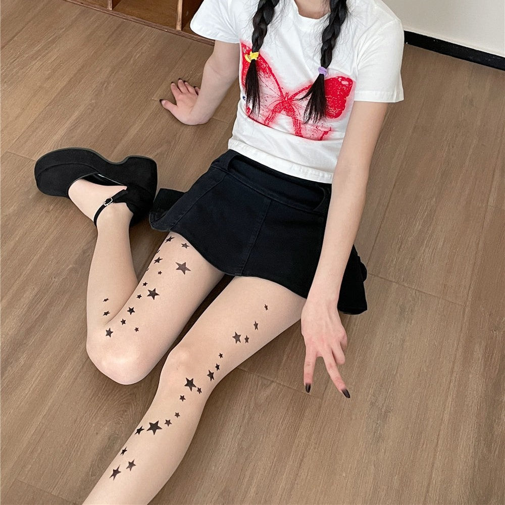 Sweet Cool Hot Girl Girl XINGX Printed Stockings Spring And Summer Thin