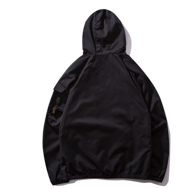 Hooded windbreaker jacket multi-bag tooling
