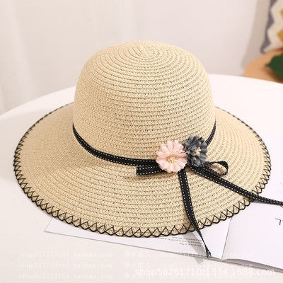 Flower Woven Sun Hat Two Flowers Parent-child Beach Sun Protection