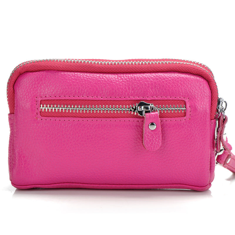 Cowhide double zipper small lady pocket handbag mini mobile bag