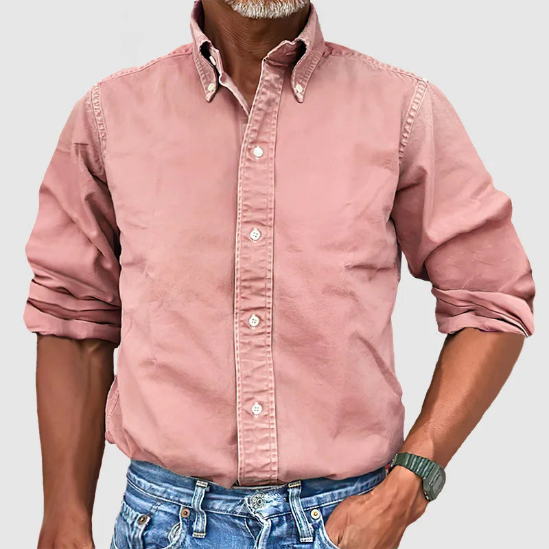 Versatile Solid-Color Lapel-Button Business Shirt For All Seasons