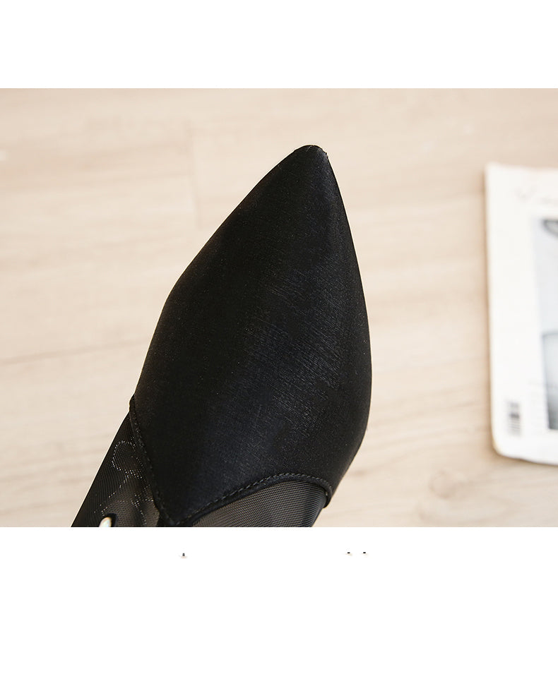 Fashion All-match Net Yarn Breathable High-heeled Fashion Boots