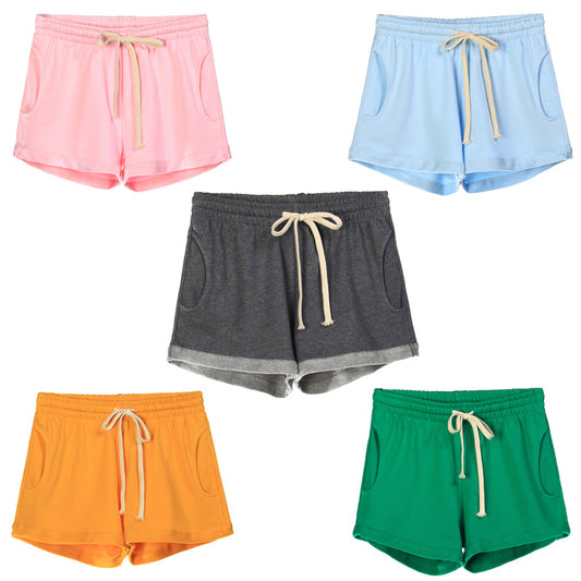 Women's curled sports yoga cotton cuffed shorts