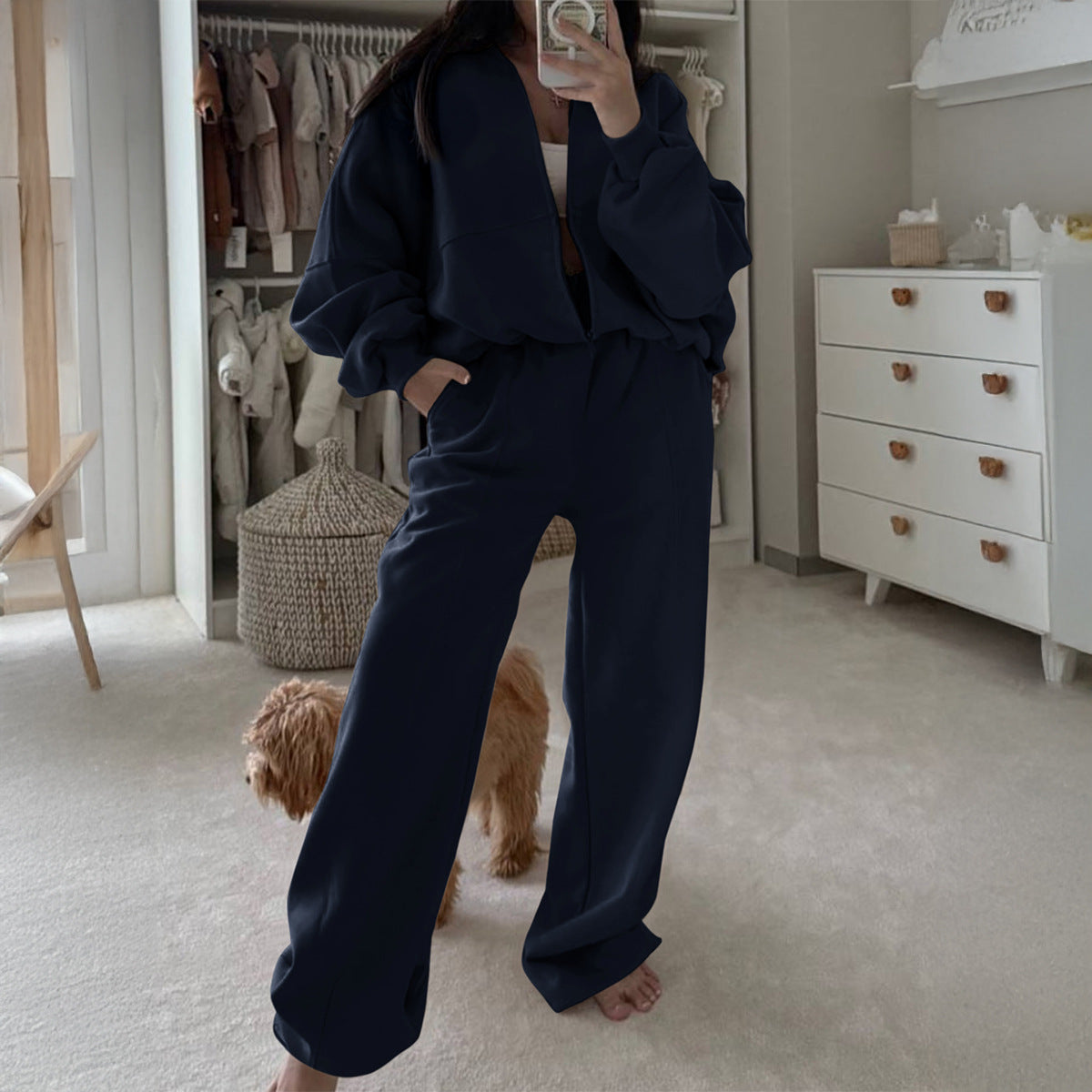 Women's Versatile Coat And Pants Two-piece Set