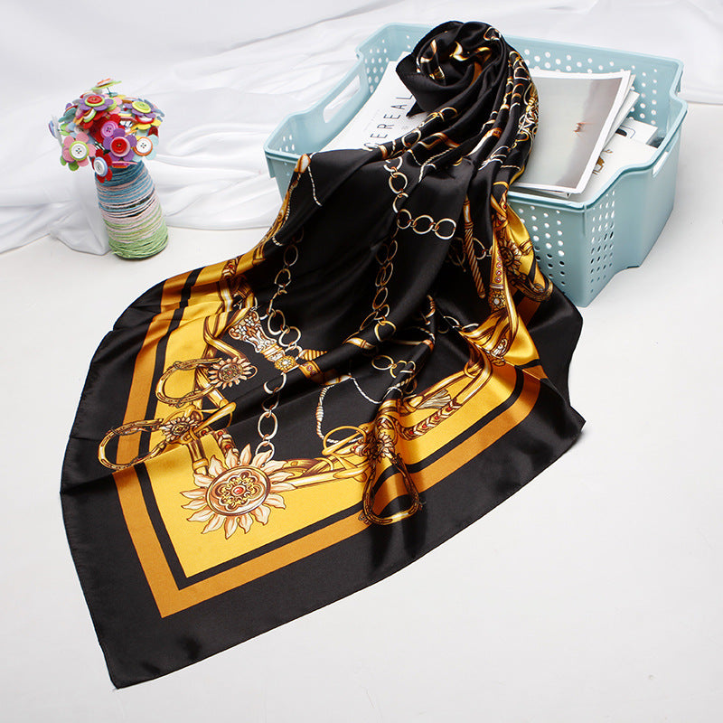 Simulation Silk Scarf, Women's Printed Kerchief, Shawl And Headband