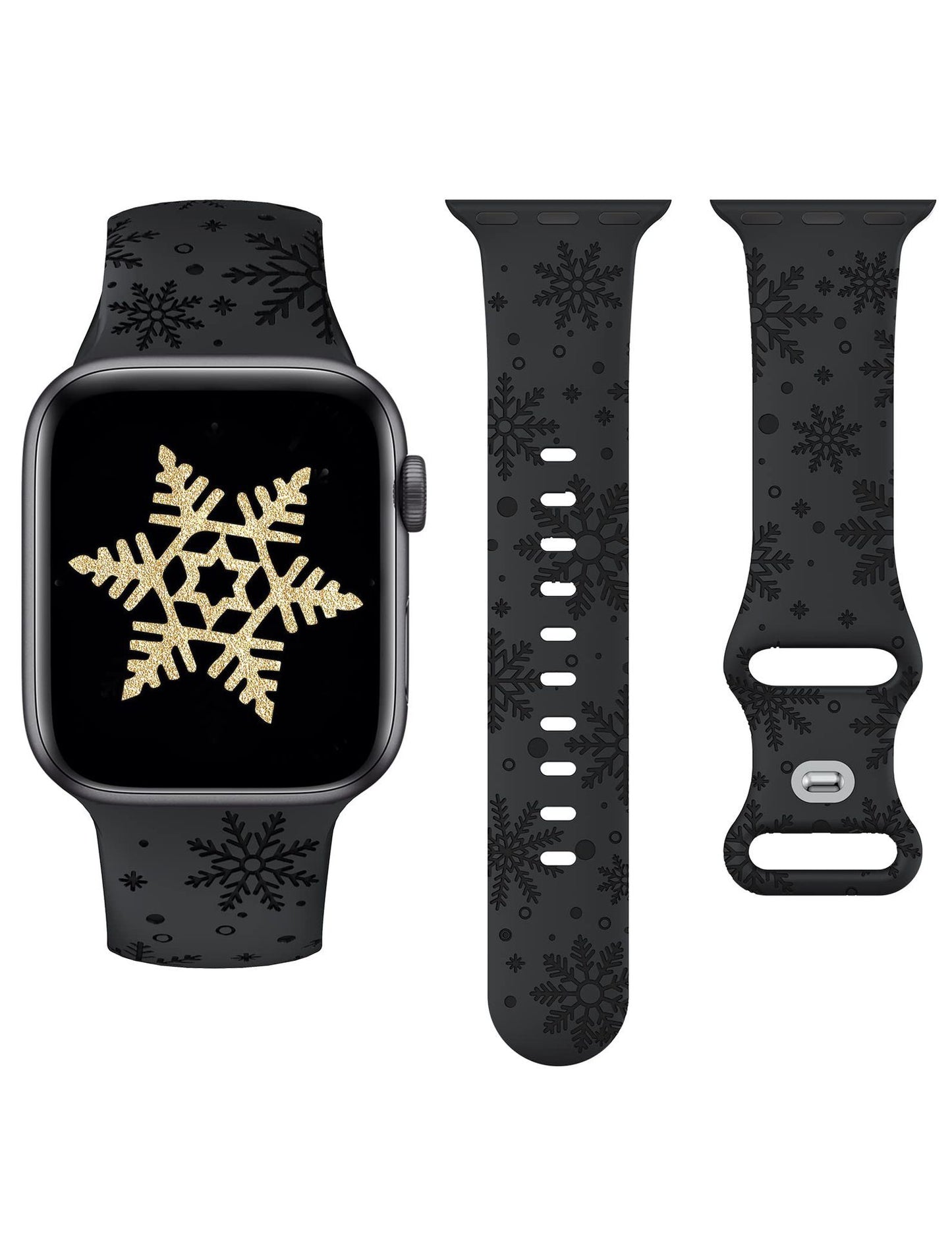Versatile Christmas Snowflake Laser-engraved Textured Silicone Watch Strap