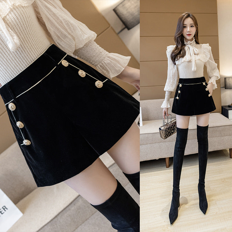 Large Size Gold Velvet Shorts Women's Loose And Thin High Waist Boots Pants