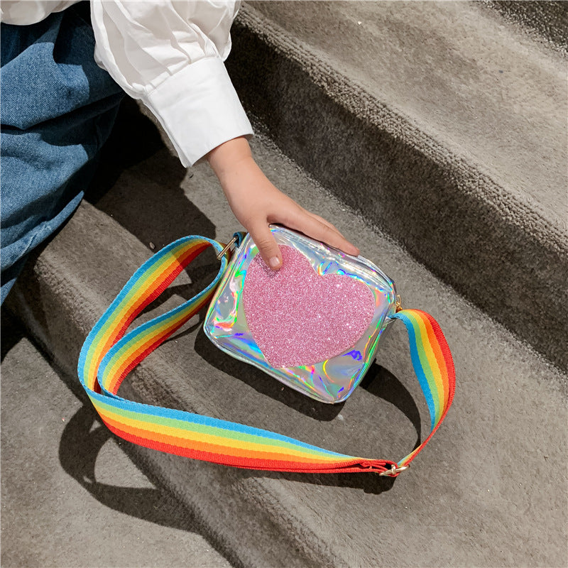 Peach heart laser baby shoulder bag