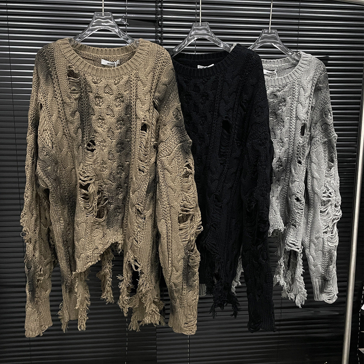 Irregular Ripped Sweater Women's Vintage Knitted Top