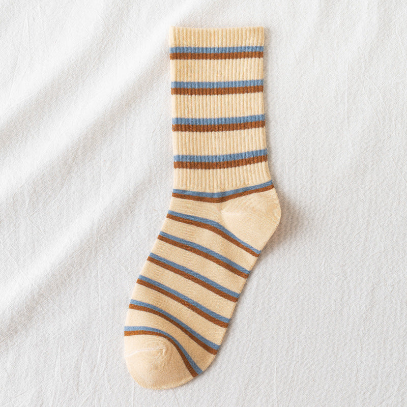 Blue British Check Stripe Women's Cotton Socks