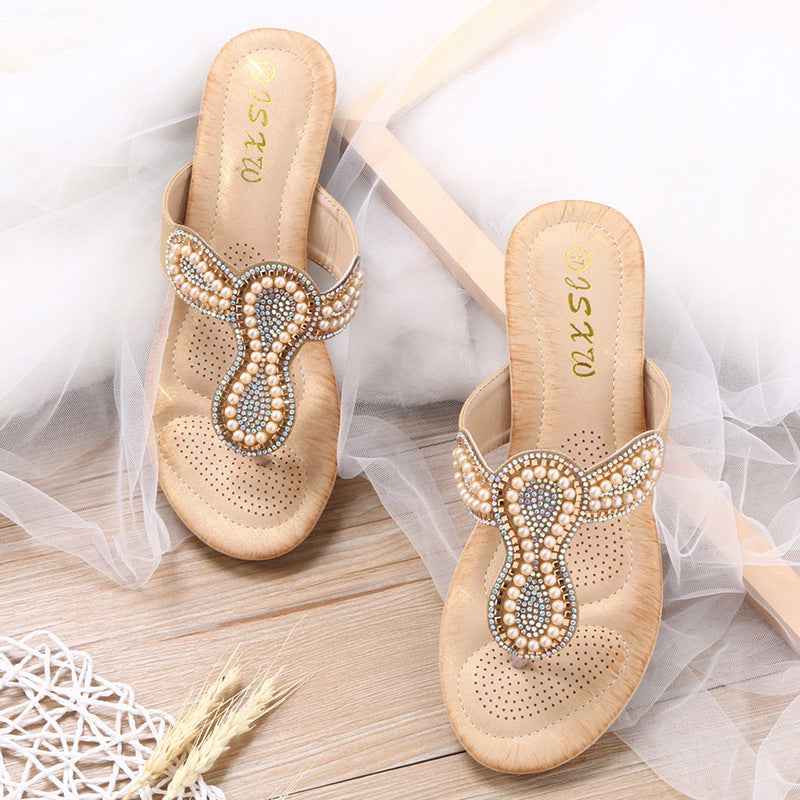 Women's shoes with rhinestone and pearl accessories