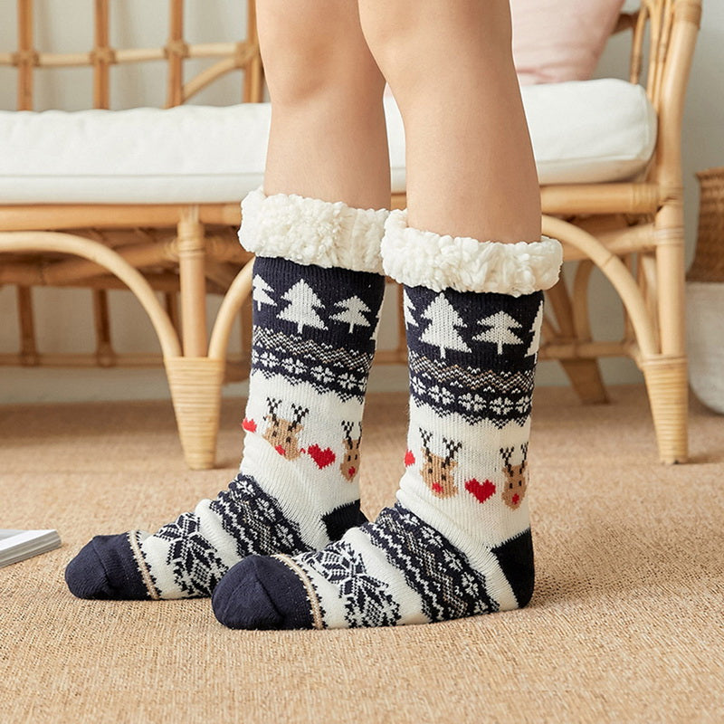 Thicken warm high tube plus velvet floor socks