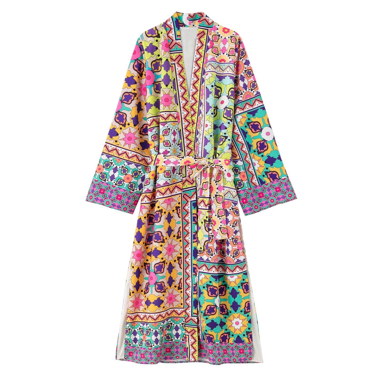 Printed Belt Embellished Long Dress For Women