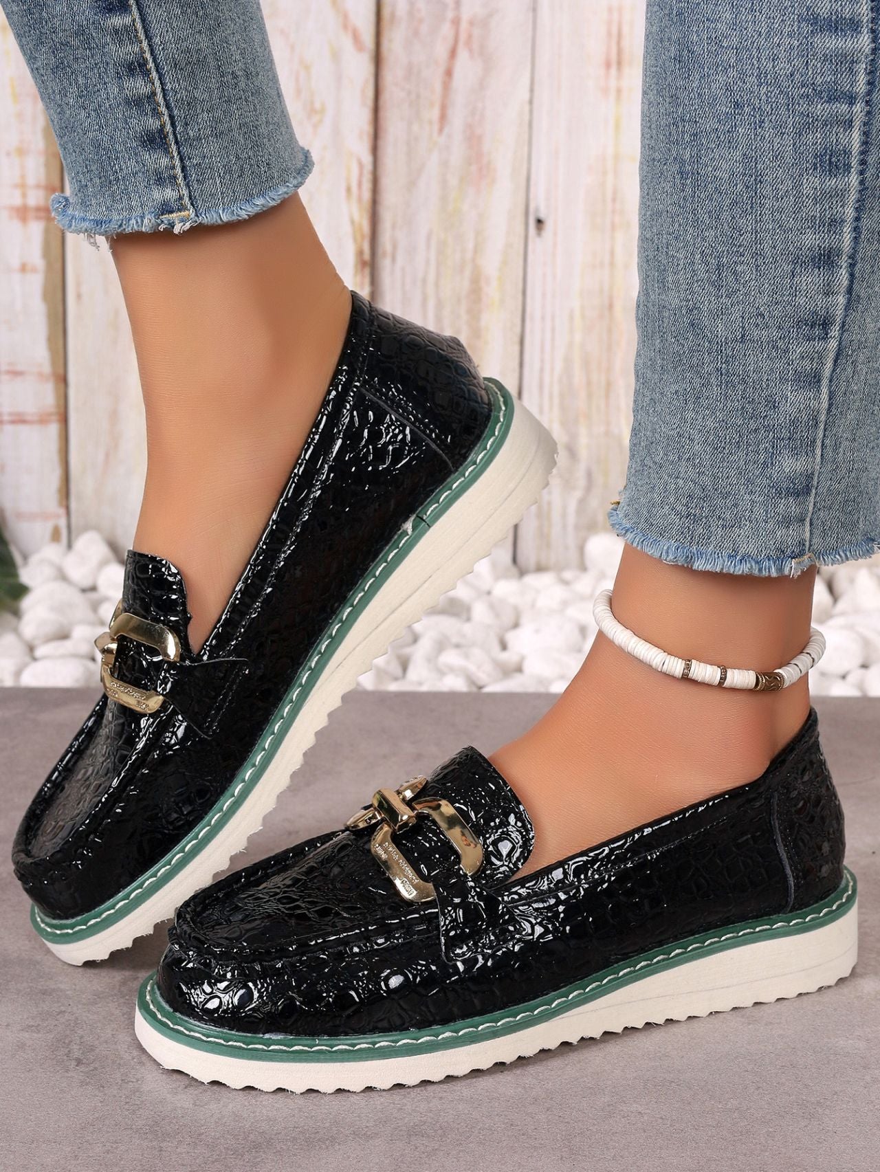 Fashion Decorative Buckle Slip-on Shoes Female Platform Casual Shoes