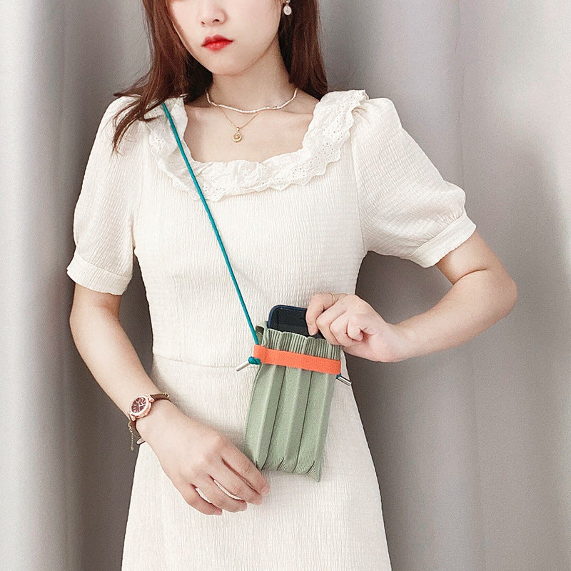 Multicolor Pleated Organ Woven Crossbody Mini Casual Shoulder Bag
