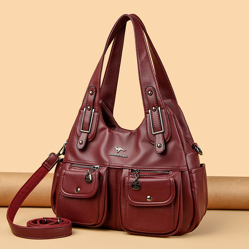 Middle-aged Mom Solid Color Crossbody Handbag