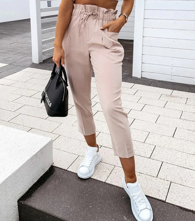 Ladies casual high waist pleated pants