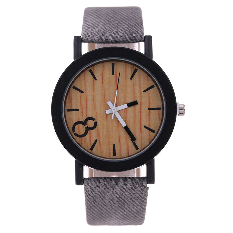 denim belt watch wood grain surface watch quartz watch 8 word