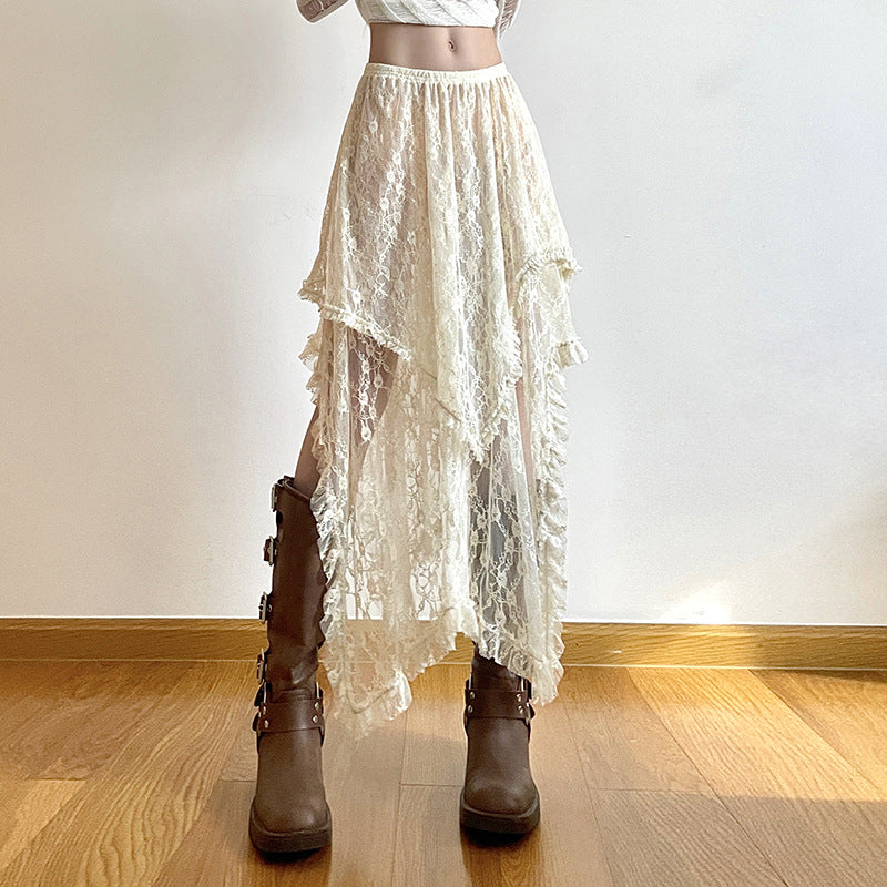 Women's Fashion Casual Vacation Style Low Waist Double Layer Lace Long Dress