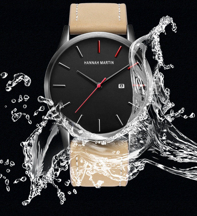 Amazon wish cross-border authorized men's watch IP plating large dial matte belt calendar new wrist watch