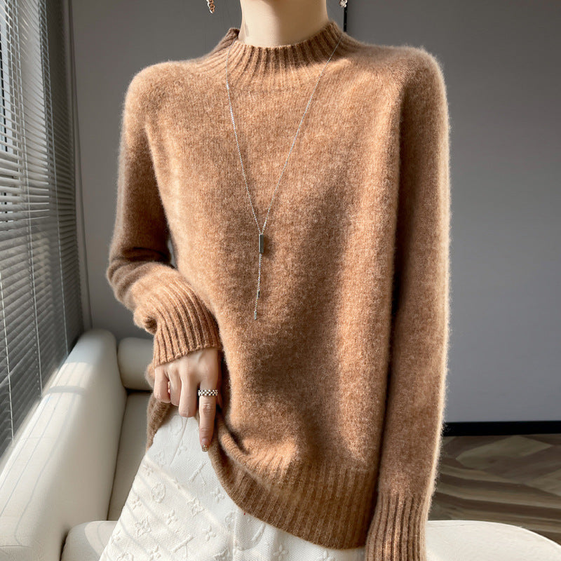 Pullover Half Turtleneck Thick Loose Wool Knitted Sweater