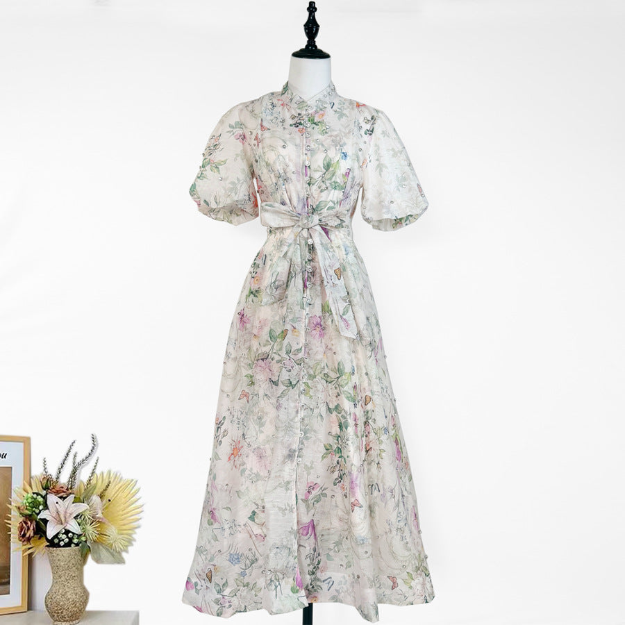 Womens Vintage-Style Floral Print Cinched Waist Dress